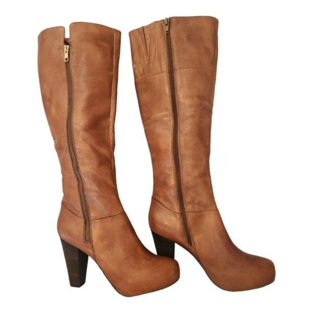 NEW Steve Madden Tall Cognac Leather Boots Size 9 High Heel